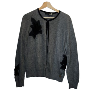 Vintage 70's, 80's Love Moschino cardigan with velvet pooffy rose and beads